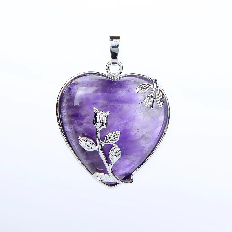 New Arrival Natural Stone Jewelry Rose Flower Pendant for Women Girl Necklace Metal Leaf Copper Real Love Heart Gem Jewellery