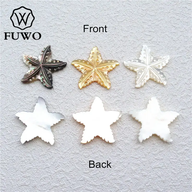 FUWO Wholesale Carved Star Shell Beads Findings Natural Mother of Pearl Shell Charm Jewelry Accessories Supply S009 26mm