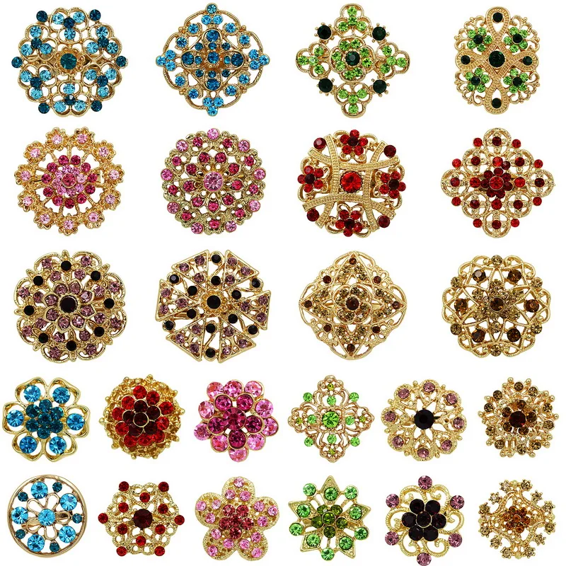 WEIMANJINGDIAN Brand 24 Pcs Rhinestones Flower Decor Brooches Set DIY Wedding Bouquets Accessories Craft Jewelry Making Kits