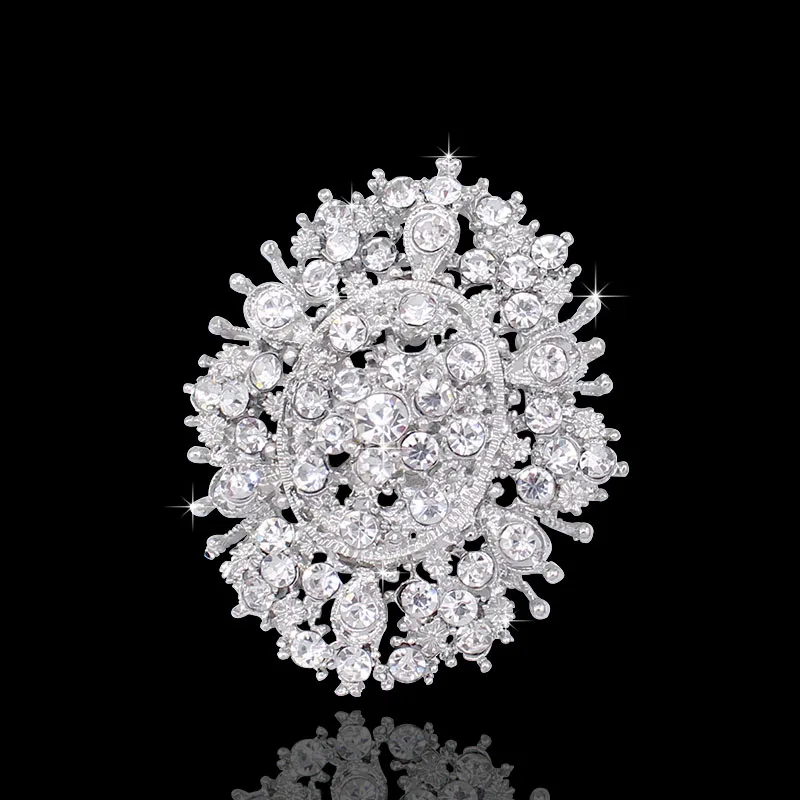 Hot Sale Fashion Men Jewelry Pin - Oval Clear Crystal Rhinestone Sparkly Brooch Pin Jewelry, Item No.: BH7103