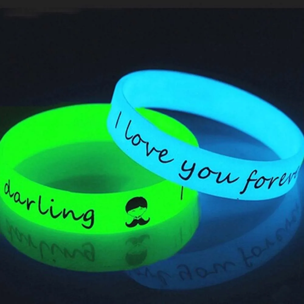 5 Colors Glow in the Dark Luminous Rubber Sweat Band Men Women Shine Bangles Wristbands Silicone Bracelets New Jewelry Nice Gift