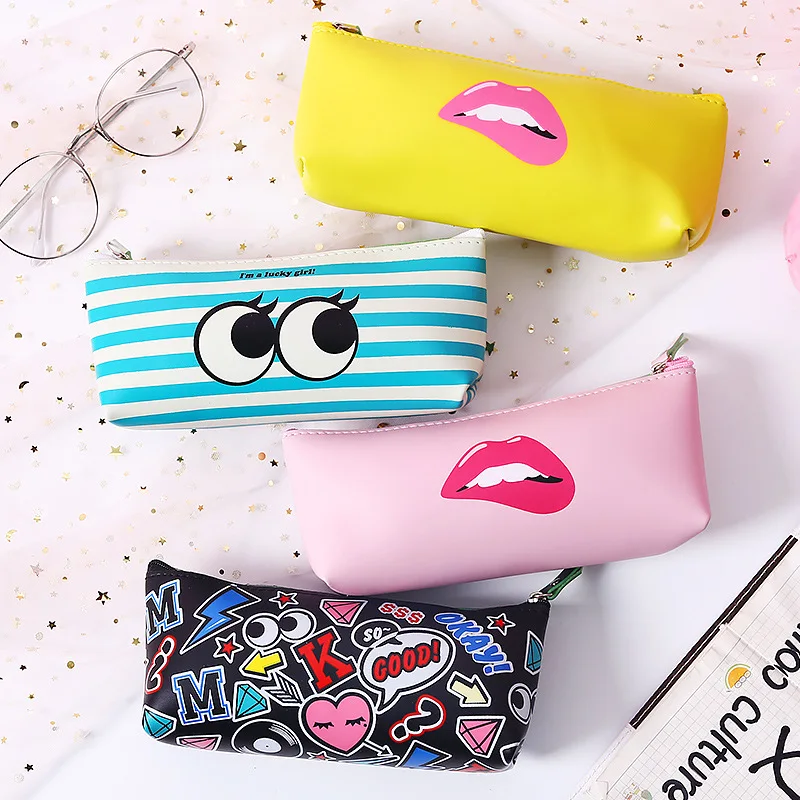 1 Pcs Newest Cute Modern Girl Pu Waterproof Pencil Case Student School Stationery Storage Bag Gift Escolar Papelaria