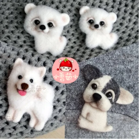 Samoye than bear Pet Dog Brooch French Bulldog wool needlepoint kit  wool felt needle felting decoration craft needlecraft DIY