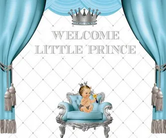 

custom silver and baby blue royal little prince crown curtains background High quality Computer print party backdrops