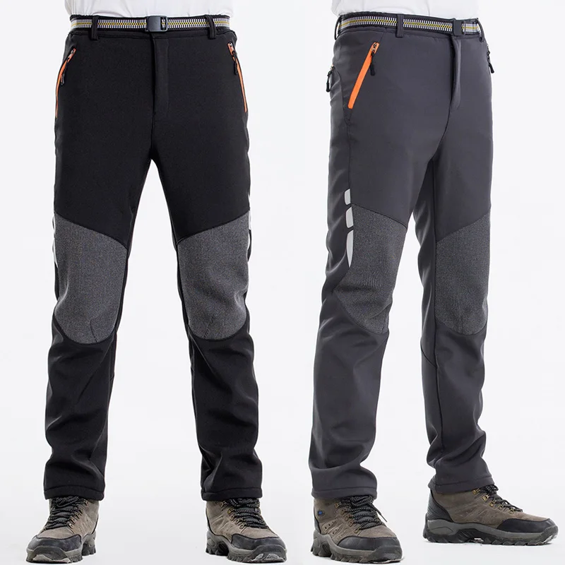 Reflective Mens Winter Hiking Pants Men Warm Fleece Softshell Camping Trousers Outdoor Sports Trekking Skiing Waterproof Pants