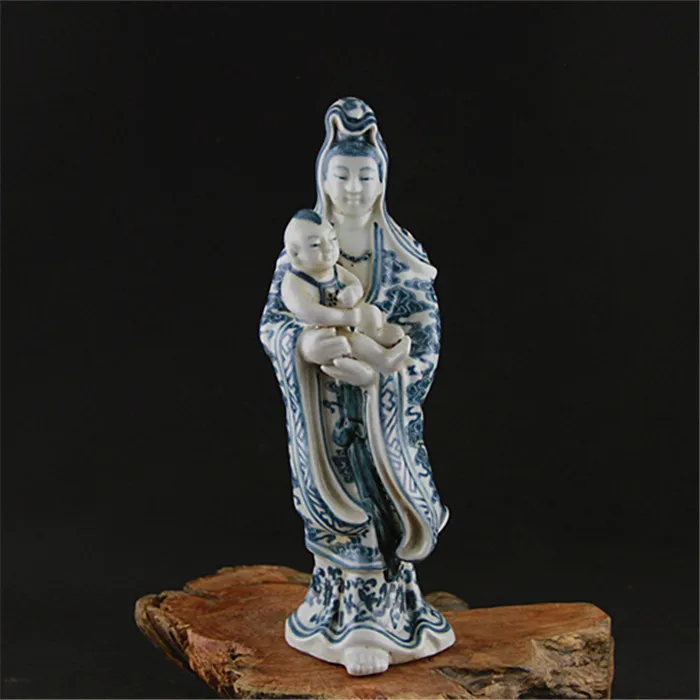 Antique QingDynasty porcelain staute,Blue Buddha sculpture,Hand-painted crafts,Decoration,Collection&Adornment,Free shipping