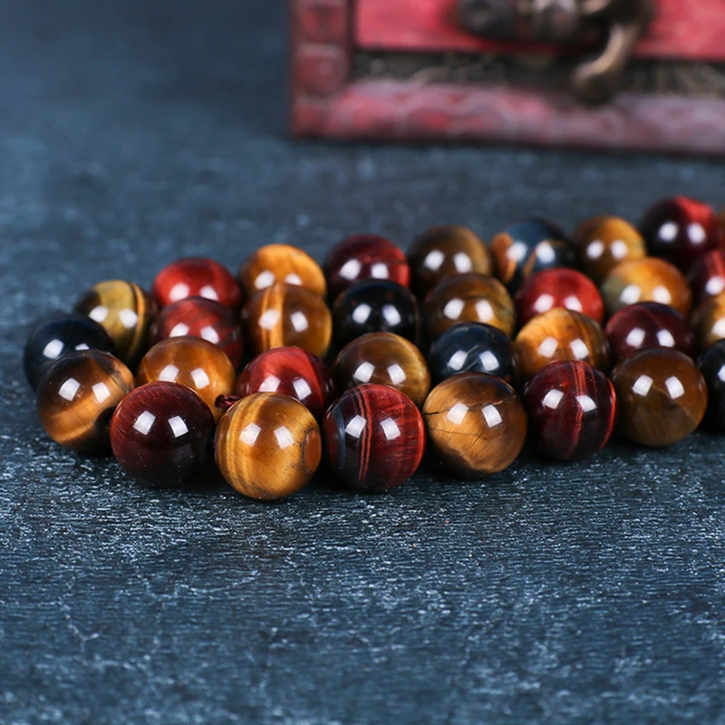 مختلط ثلاثة ألوان عين النمر بوذا أساور الحجر الطبيعي الخرز المستديرة مرونة حبل الرجال النساء سوار لانخفاض الشحن #6