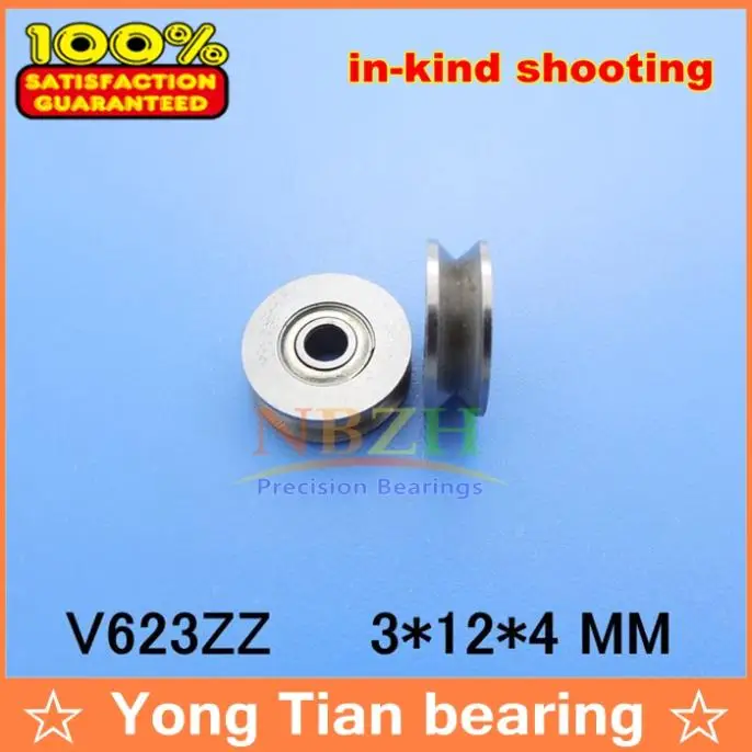 

V623ZZ V groove roller wheel ball bearings 3*12*4 mm embroidery machine pulley bearing V623 623V (Carbon steel)