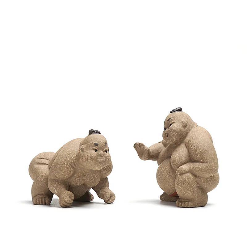 Japanese style sumo wrestling figurine real yixing zisha duan clay statue creative crude pottery tea pet home table decoration