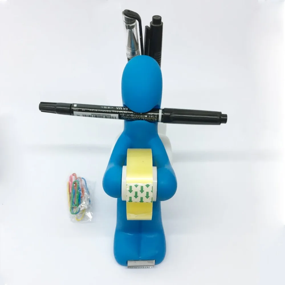 The New Blue Butt Station - Desk Accessory: Tape Dispenser Pen Memo Holder Clip Storage (blue & white)