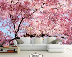 Custom wallpaper Cherry tree pink background mural home decoration living room bedroom decorative painting 3d wallpaper photos