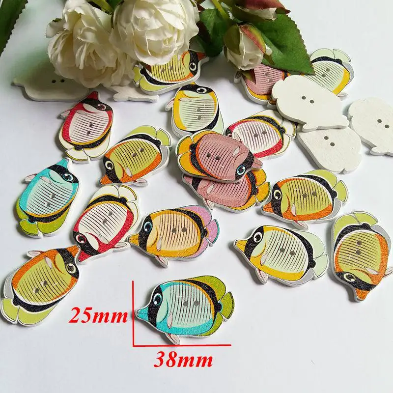 50pcs Marine Animal Series Style Wooden Button Mixed Pattern Wood Buttons Sewing Accessories For Kid Clothes DIY Handmade Craft