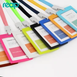 Candy Color Plastic Id Card Case Business Holder Employee Badge With Lanyards For School Hospital (Standard Size)