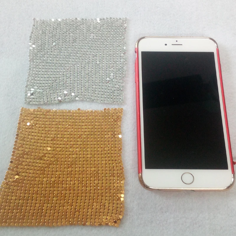 11x10cm Small Samlings Gold Metal Mesh Fabric Metallic Metal Sequin Sequined Fabric For DIY Sewing Doll Cloth Belt Metal Fabric