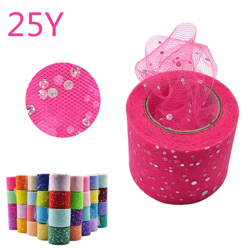 25Yards Baby Shower Glitter Sequin Tulle Roll Fabric Spool Tutu Party Birthday Gift Wedding Decoration Favors Event Supplies