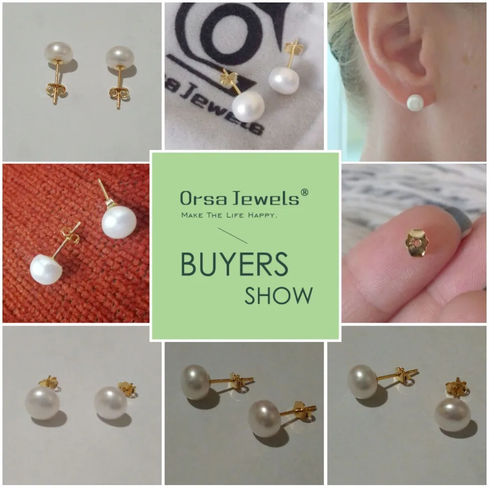 Orsa jewels-女性用の本物の925スターリングシルバーイヤリング,8mm淡水パールイヤリング,ゴールドカラー,女性用パーティージュエリーse86