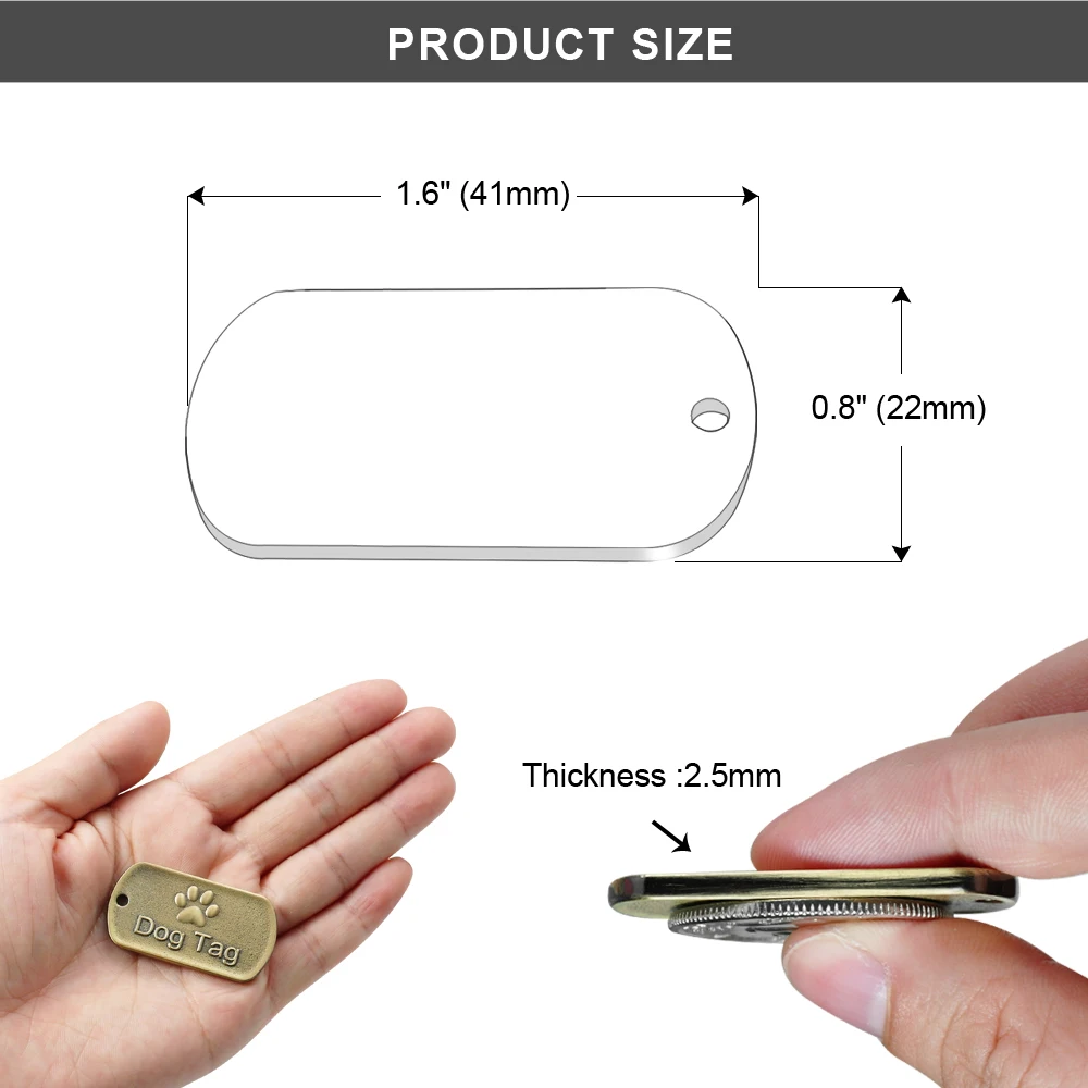 맞춤형 새겨진 개 태그 중형 대형 애완 동물 스테인레스 스틸 맞춤형 ID 명판 패션 개 태그 발 인쇄 방지-분실
