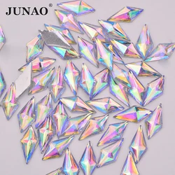 JUNAO 40pcs 10*22mm Crystal AB Resin Flatback Rhinestone Applique Rhombus Crystal Stones Non Hotfix Strass for Needlework Crafts