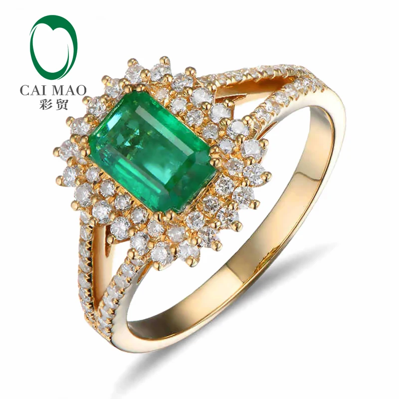 

Caimao 18k Yellow Gold 0.88ct Colombian Emerald Diamond Engagement Ring Fine Jewelry