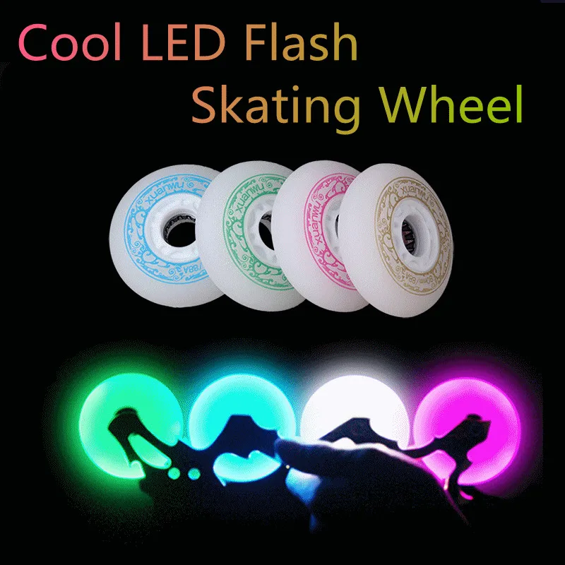 72mm 88A Original XuanWu LED Flash Shine Inline Skate Wheel, Peach White Blue Green Light, Shining in Dark Night