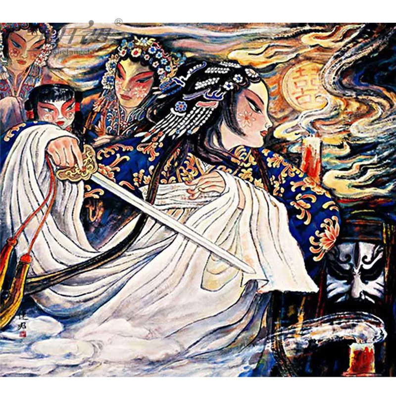 Michelangelo Wooden Jigsaw Puzzles 500 Pieces Chinese Peking Opera Sword of Qingshuang Educational Toy Game Decorative Painting