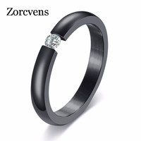 ZORCVENS 3mm Simple High Polished 4 Colors Stainless Steel Cubic Zirconia Stone Engagement Wedding Rings for Woman