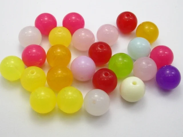 

50 Mixed Color Acrylic Smooth Ball Round Beads 14mm Jelly Tone