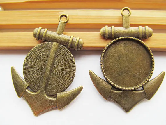 100pcs Antique Silver/Antique Bronze Anchor Base Setting Pendant Charm/Finding,20mm Cabochon/Cameo Tray Bezel,DIY Accessory