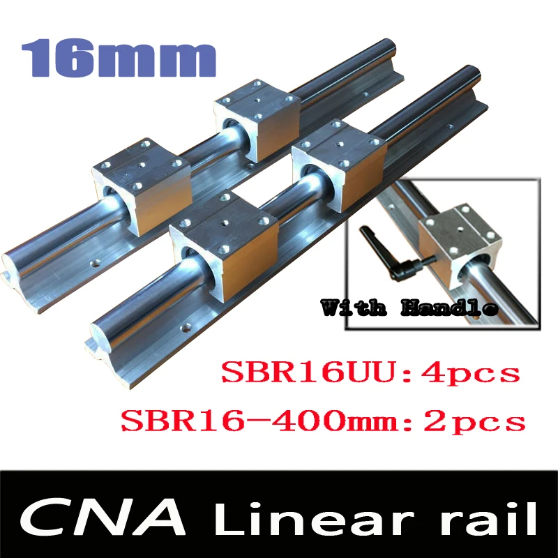 NEW 2pcs SBR16 L400mm Linear Bearing Rails + 4pcs SBR16UU Linear Motion Bearing Blocks (can be cut any length)