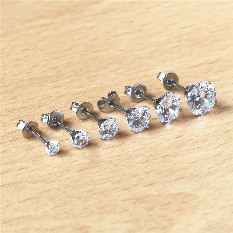 1Pair Stainless Steel New Design Four Claw Round Zirconia Female Hypoallergenic Male jewelry Small Earrings