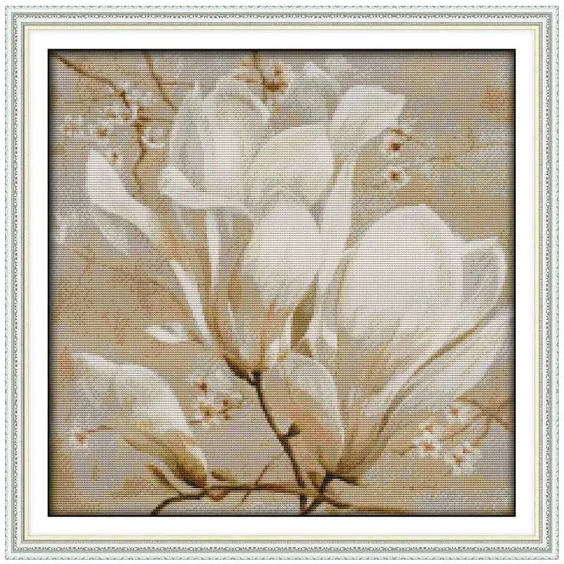 Magnolia Flower Patterns Counted Cross Stitch Set DIY 11CT 14CT 16CT Stamped DMC Cross-stitch Kit Embroidery Needlework Crafts