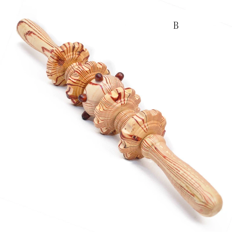 Yoga meridian rod nine fine wheel shaft Whole body massage roller pounded his waist back massage neck leg wooden massager