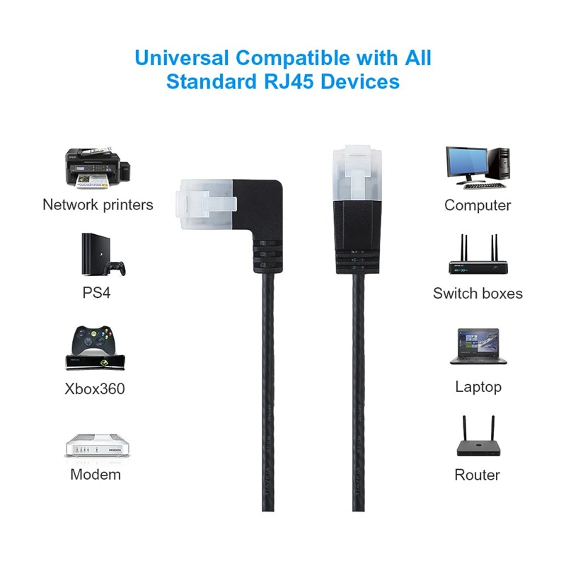 Cable de conexión de red ultradelgado Cat6a Ethernet UTP de ángulo izquierdo, categoría 6, negro