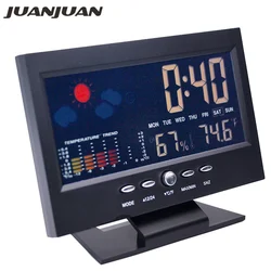 Termometro digitale LCD colorato per sveglia calendario stazione meteorologica funzione di controllo vocale igrometro con Base