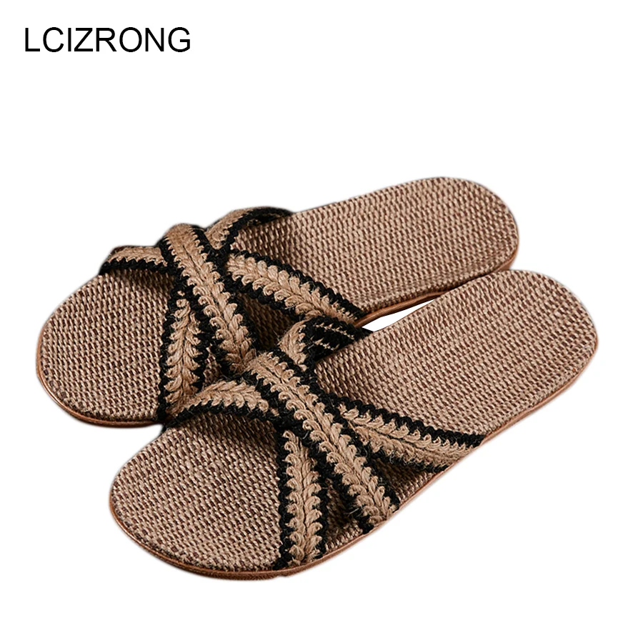 LCIZRONG Summer 21 Colors Flax Home Slippers Men 35-45 Size Beach Floor Comfortable Flat Slippers Unisex Bedroom Flip Flops