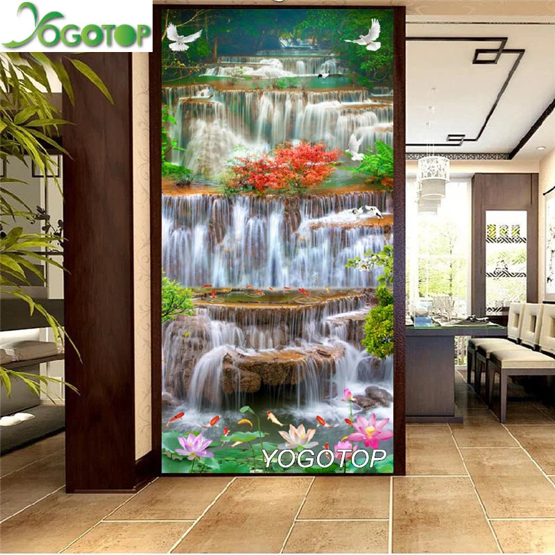 Grande 5D fai da te pittura diamante cascata paesaggio naturale ricamo completo mosaico strass decorazioni per la casa colomba Koi pesce loto YY1117