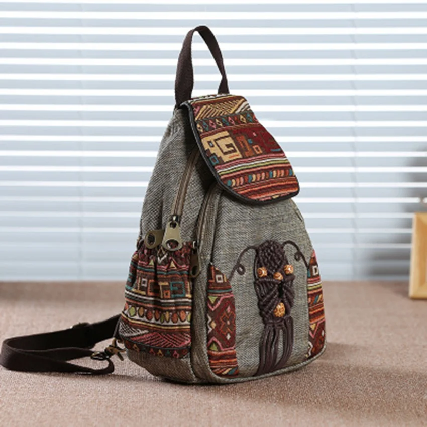 

New women's bag shoulder bag canvas retro small backpack China wind small backpack travel vacation backpack