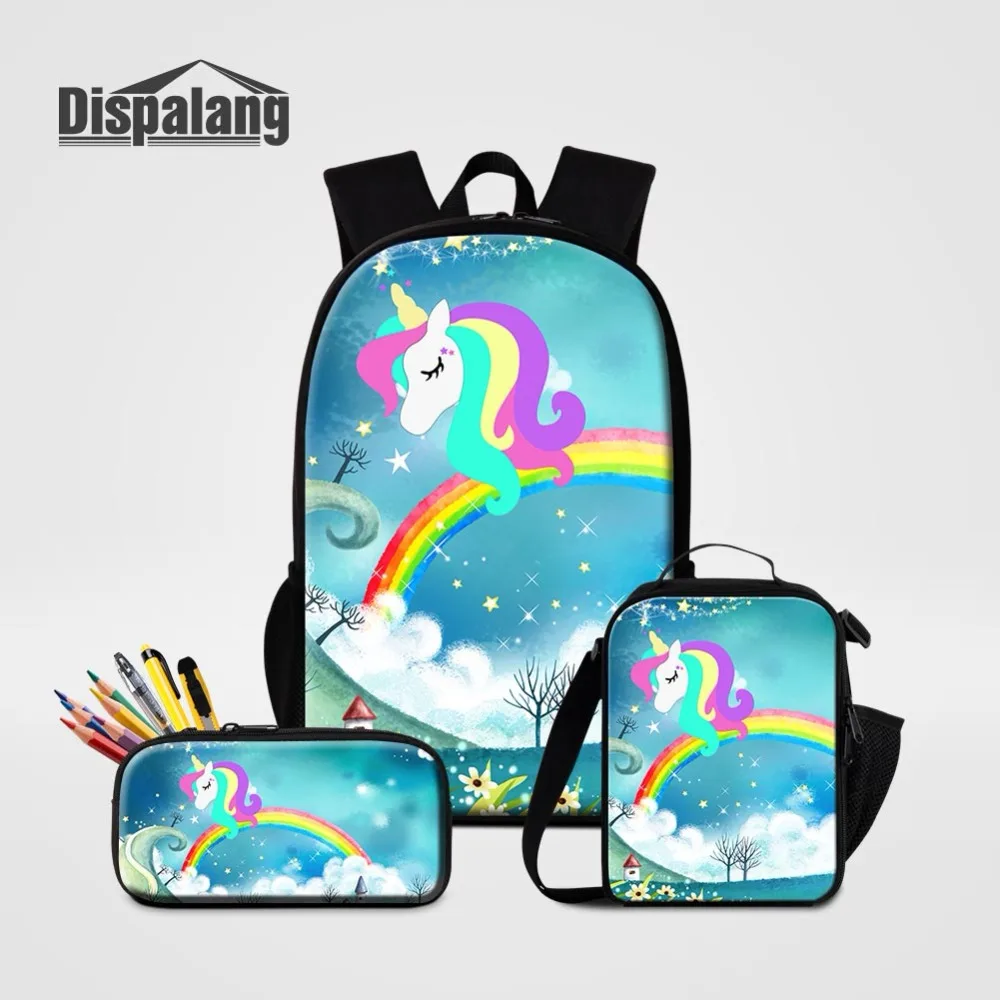 

Unicorn Rainbow Casual Daypack School Bags For Girls 3 PCS/Set Backpack With Penbox Cooler Bags For Students Primary Bookbag