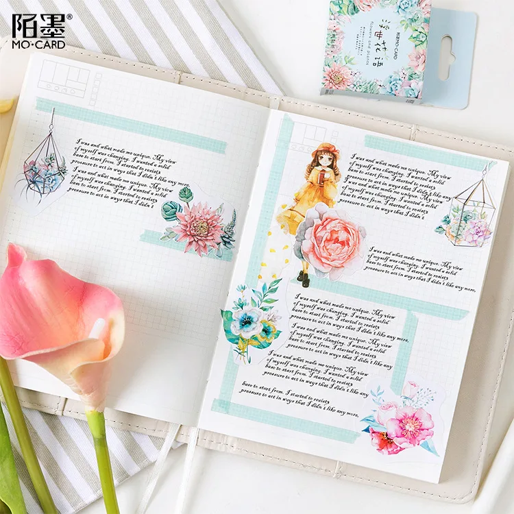 46 pcs/lot Flowers And Plants Decorative Washi Stickers set Scrapbooking Stick Label Diary Stationery Album Stickers