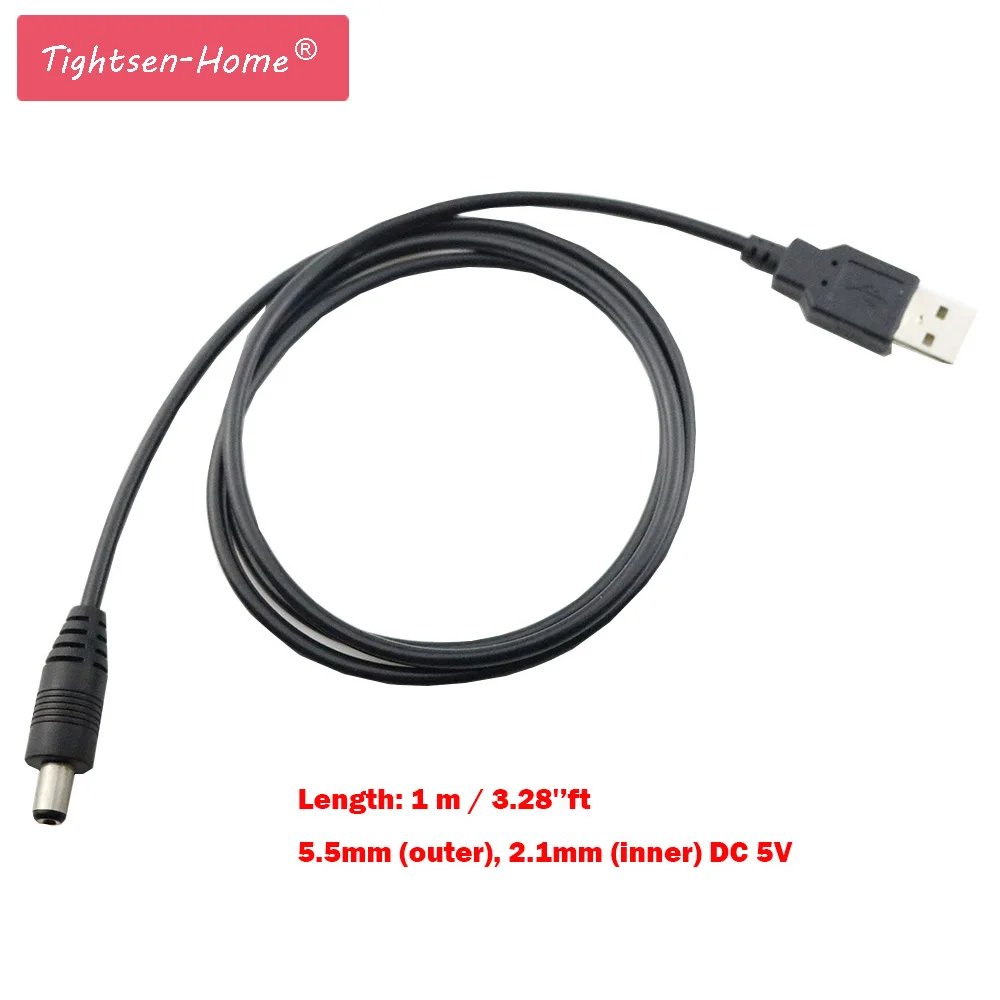 Promotion 1M USB Port To 5V 5.5 x 2.1mm inner DC Barrel jack Power Cable Connector For Small Electronics Devices Accessories