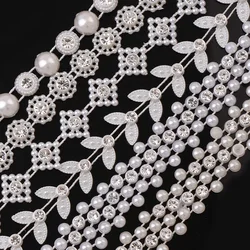 1 Yard con Strass ABS catena di perle Strass Trim Appliques di perline da sposa catena di abbigliamento Strass per abiti da sposa artigianato