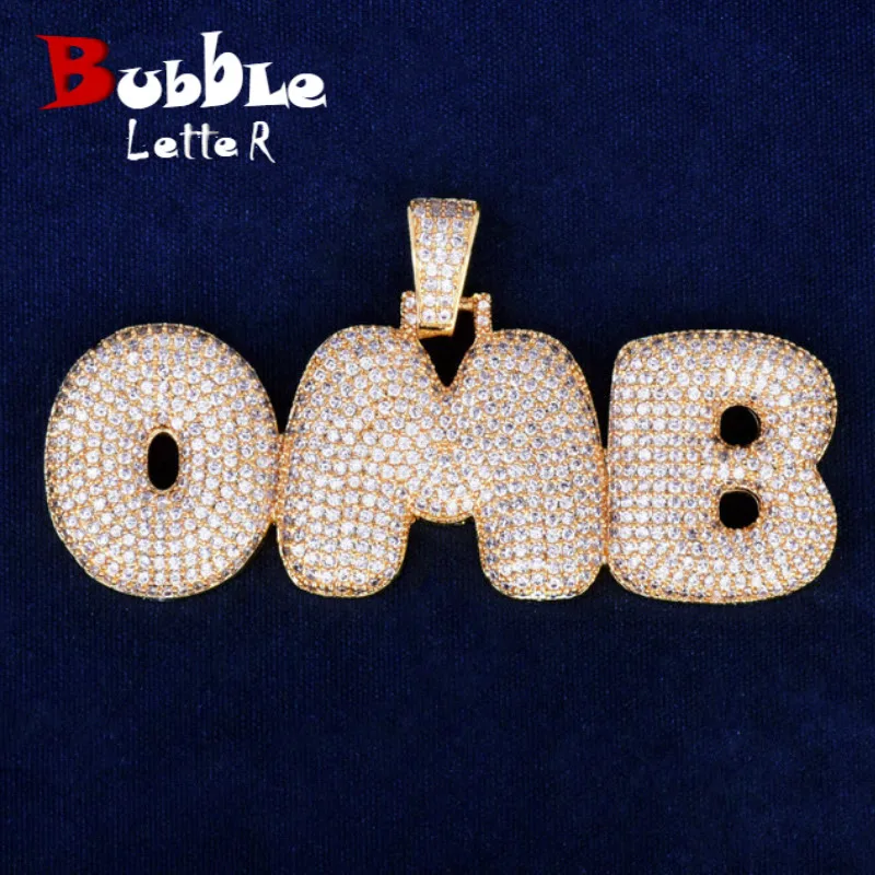 

Bubble Letter Custom Name Necklaces for Men Personalized Pendant Zircon Hip Hop Jewelry Iced Out Real Gold Plated Charms