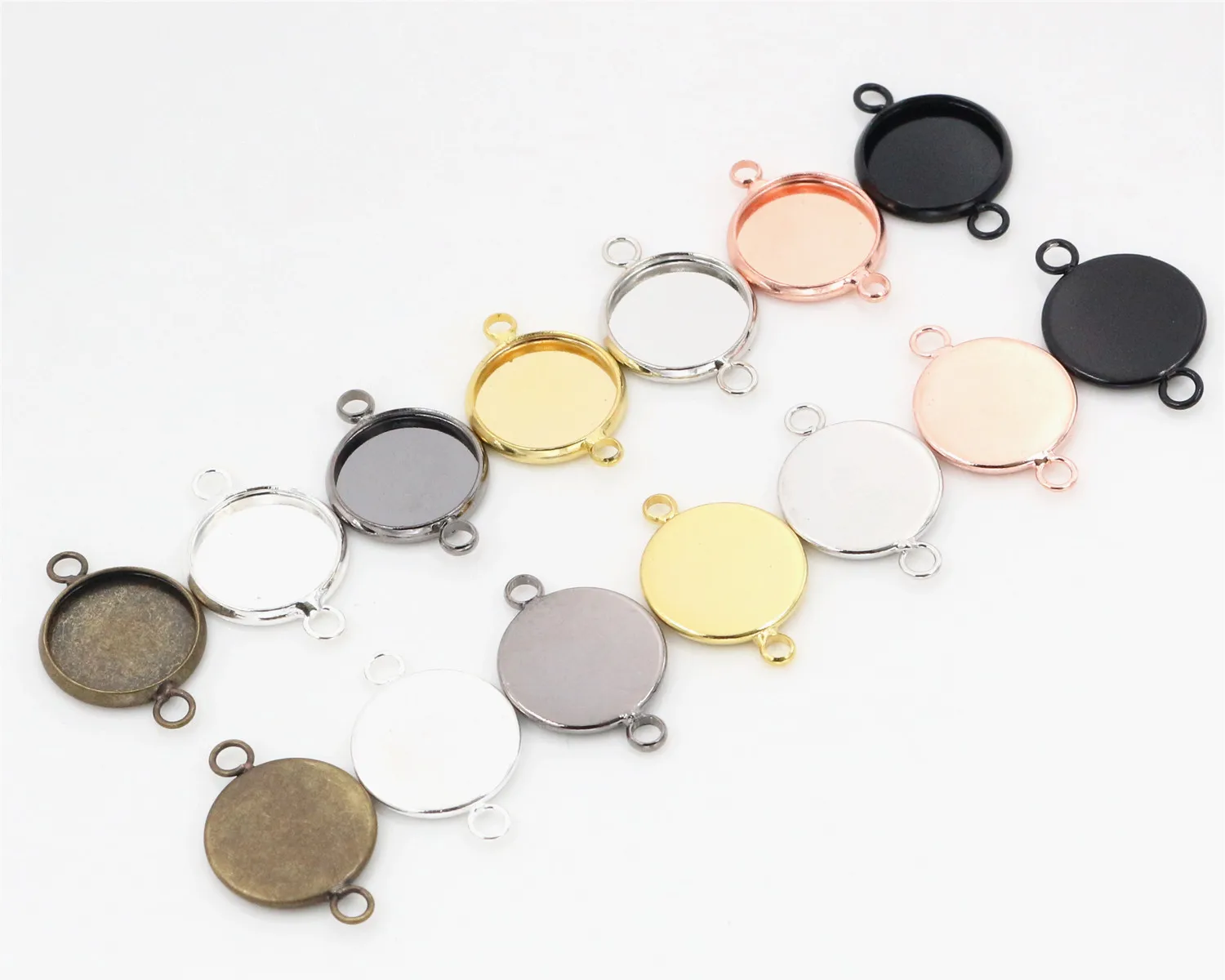 Iron Metals 20pcs/lot 10mm 12mm Inner Size 7 Colors two Loops Style Cabochon Base Cameo Setting Charms Pendant