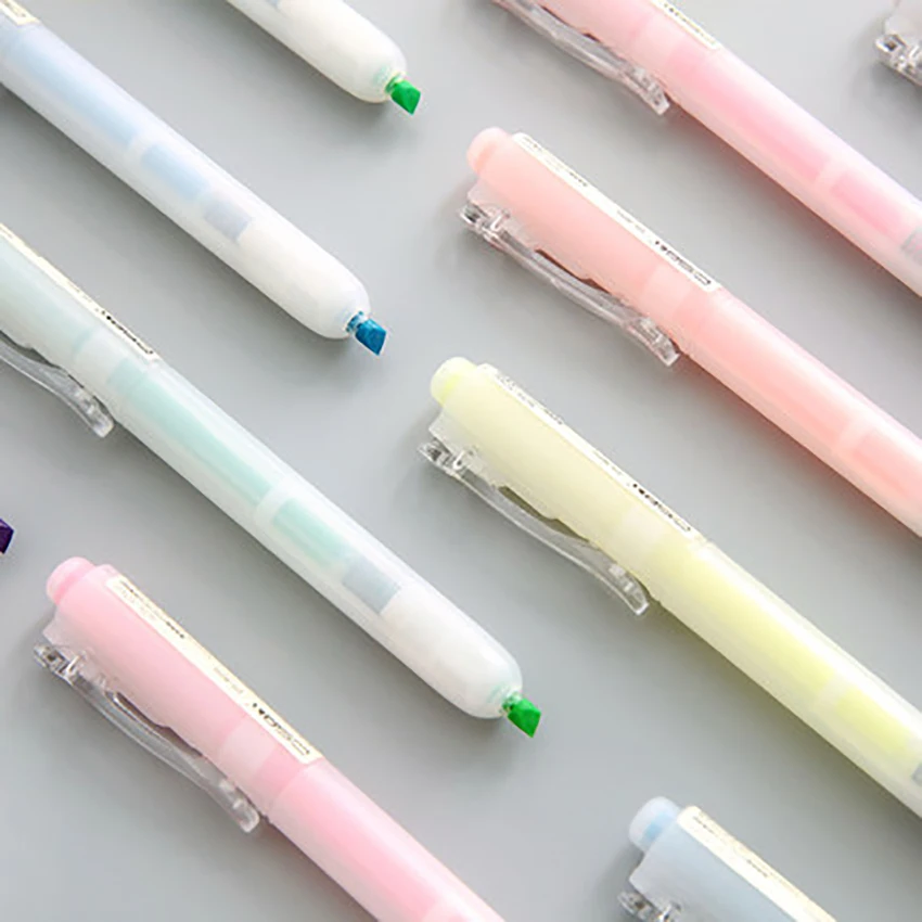 Marker Pen Student Stationery Transparent Press-type Highlighter Office Supplies DIY Scrapbooking Diary Planner Fluorescent Pen