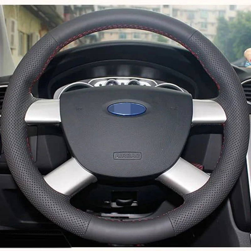 Black Leather Hand-stitched Car Steering Wheel Cover for Ford Kuga 2008 2009 2010 2011 Focus 2