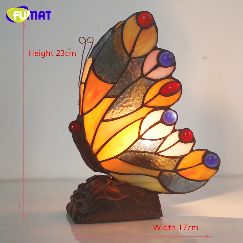 FUMAT Butterfly Night Lamp Stained Glass Light For Living Loom Bedside Lamps Home Deco Butterfly Lampshade Nursing Night Lights