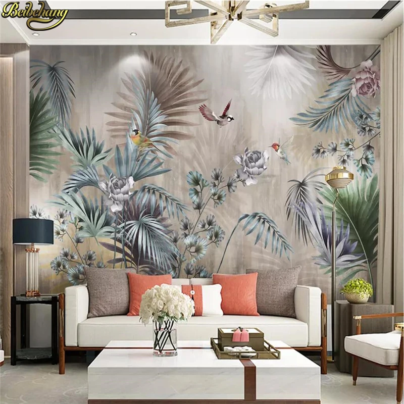Custom photo hornbill wallpaper for walls Nordic plant leaves wallpapers for living room Forest bird landscape art 3D wall paper
