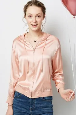 Spring 2022 New Pure Silk Mulberry Hat Jacket Lady's Loose Zipper Jacket Baseball Clothes