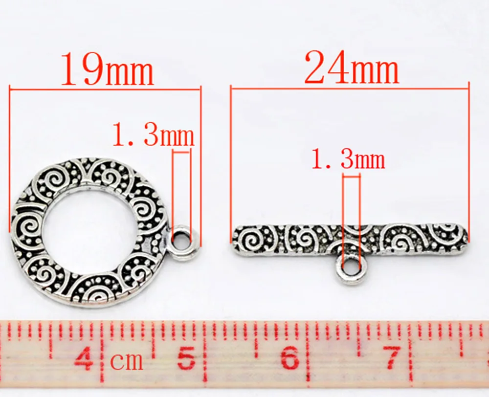 DoreenBeads Zinc alloy Toggle Clasps Round Antique Silver Color Pattern Jewelry 19mm x16mm(6/8