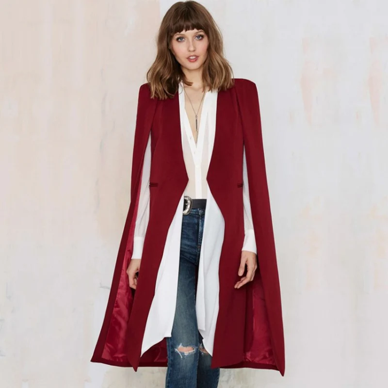 2019 Trench Casual da donna cappotto aperto anteriore giacca a vento mantello spaccato leggero Trench invernale Longline Cape Party Blazer Casual